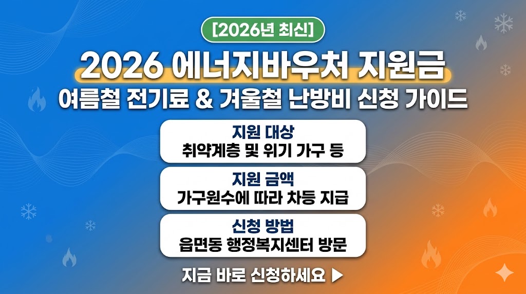 여름철 전기료 및 겨울철 난방비 지원 대상, 가구원수별 지원 금액, 행정복지센터 신청 방법 등 핵심 정보