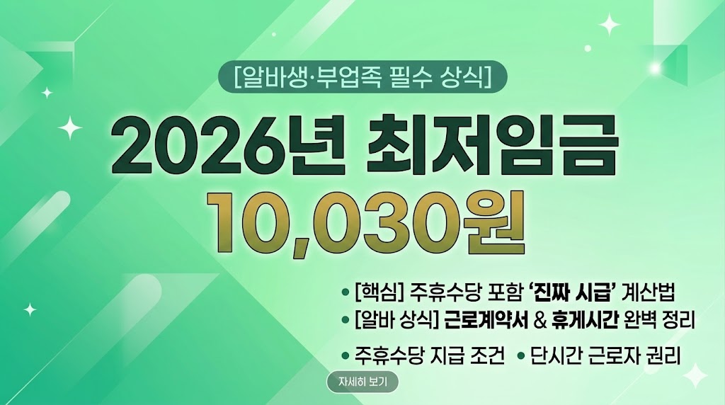 2026년 최저임금 10,030원 인상에 따른 진짜 시급 계산법과 주휴수당, 알바 상식