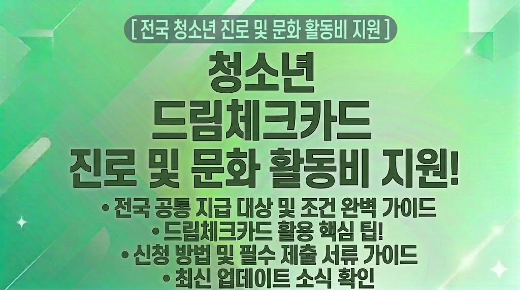 [전국 청소년 진로 및 문화 활동비 지원] 청소년 드림체크카드 활용법, 지급 대상, 활용 팁, 신청 가이드